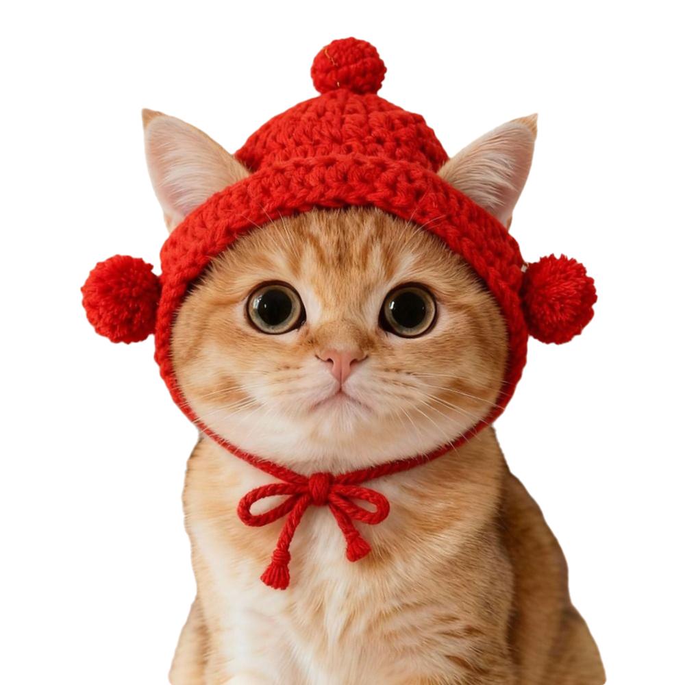 Refined Elastic Cat Knitted Hat Soft Handmade Craft Pet Cosplay Headwear Comfortable To Wear Skin-Friendly Winter Dog Cap