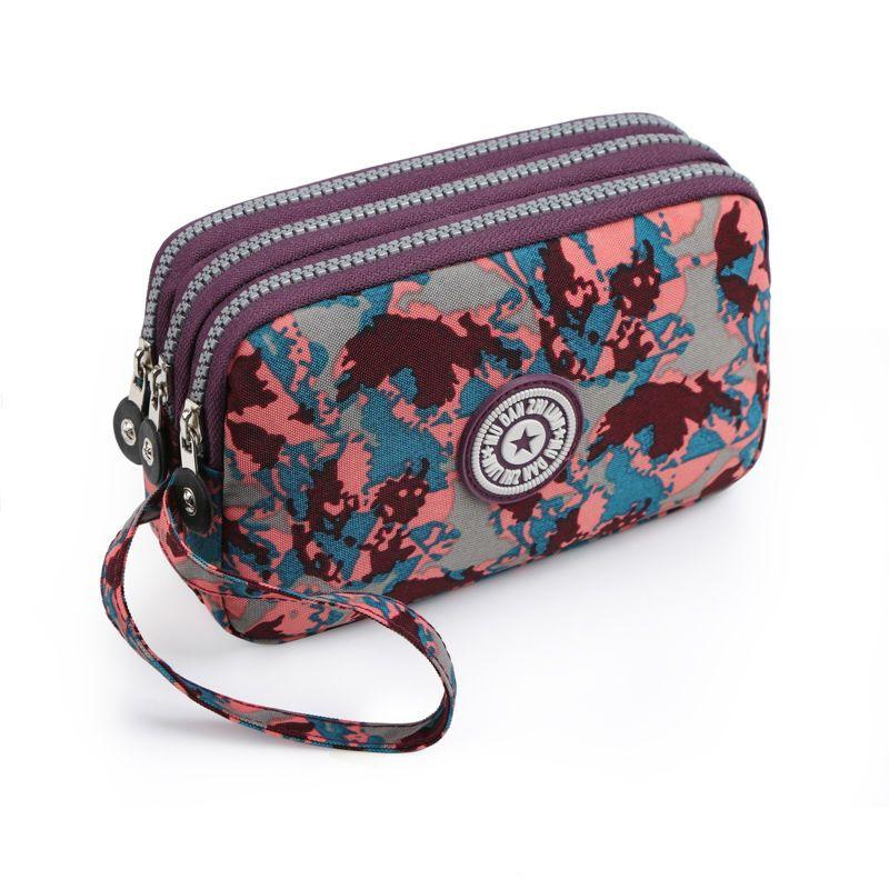 2023 Waterproof Women's Three-layer Zipper Coin Wallet Cosmetic Bag Canvas Women Purse Clutch Women's Purse Best Phone Wallet