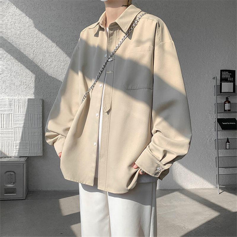 Модные повседневные рубашки больших размеров для мужчин, весна-осень, однотонная свободная рубашка с длинным рукавом, мужская уличная одежда в стиле Харадзюку, белая черная блузка 5XL