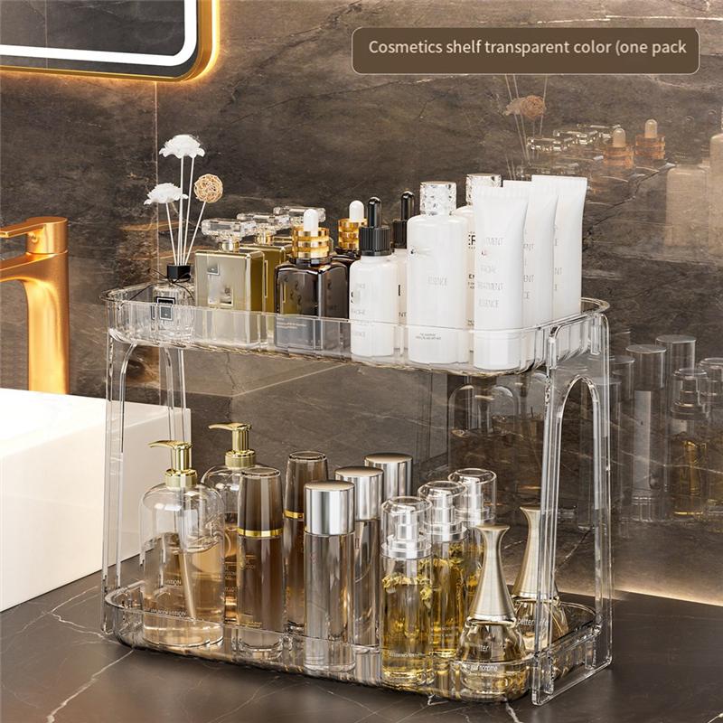 AEE2-Desktop Storage Rack, Household Bedroom, Cosmetics Storage, Bathroom, Kitchen, Transparent Double Layer Storage Rack
