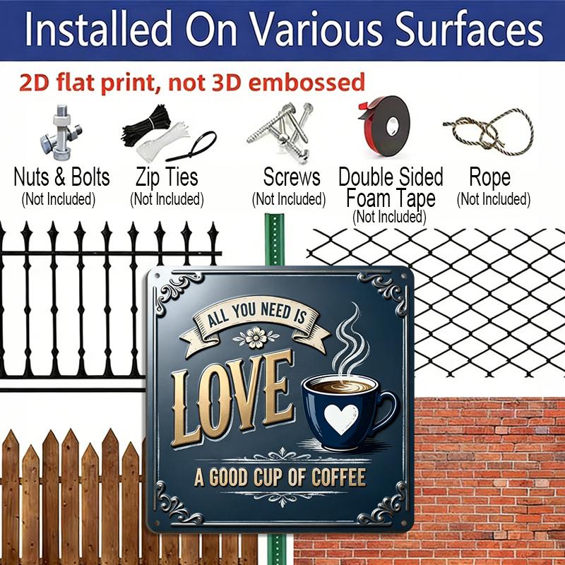 2D Flat, 1pc, Vintage Metal Aluminum Decorative Sign, Love and Coffee Theme, Retro Wall Art for Kitchen, Cafe, Coffee Shop, Couples Gift, Office