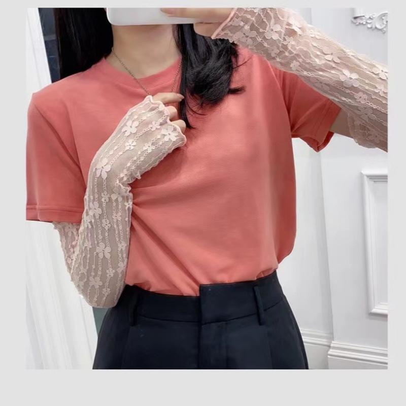 Long Lace Hollow-Out Fingerless Gloves Women Summer Anti-UV Sleeves Mesh Breathable Ice Silk Mittens Oversleeve Driving Cycling