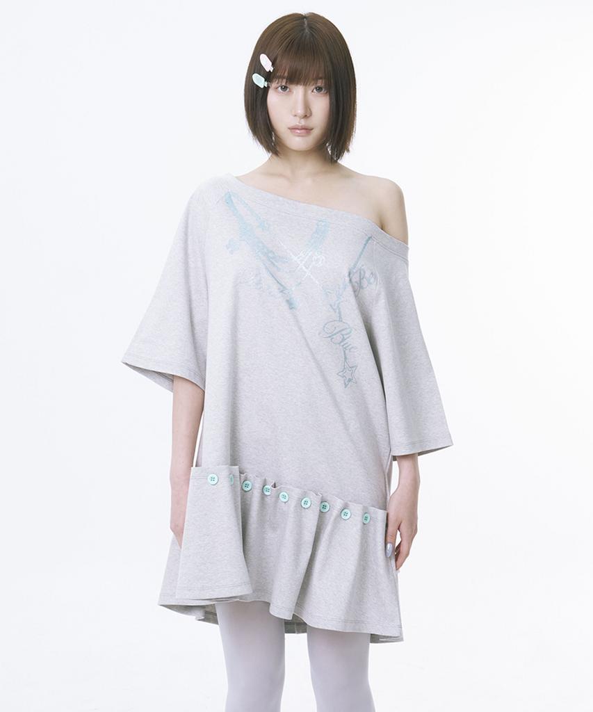 Inner Museum Don'T Be Blue Button Dress (Melange Gray)