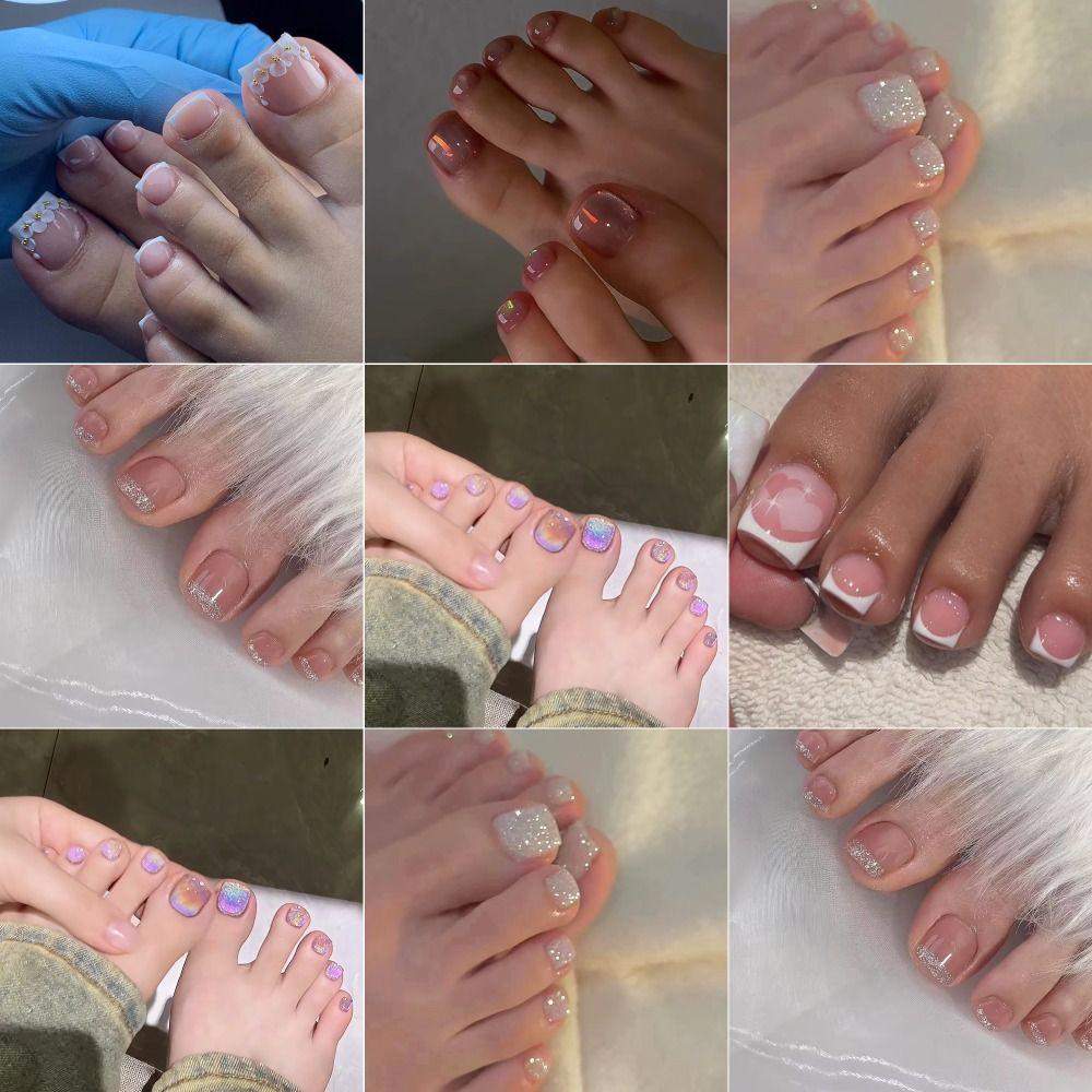 24pcs/box Aurora Toe Nails Cat Eye Foot Nails Fashion Press on Nail for Women Girl