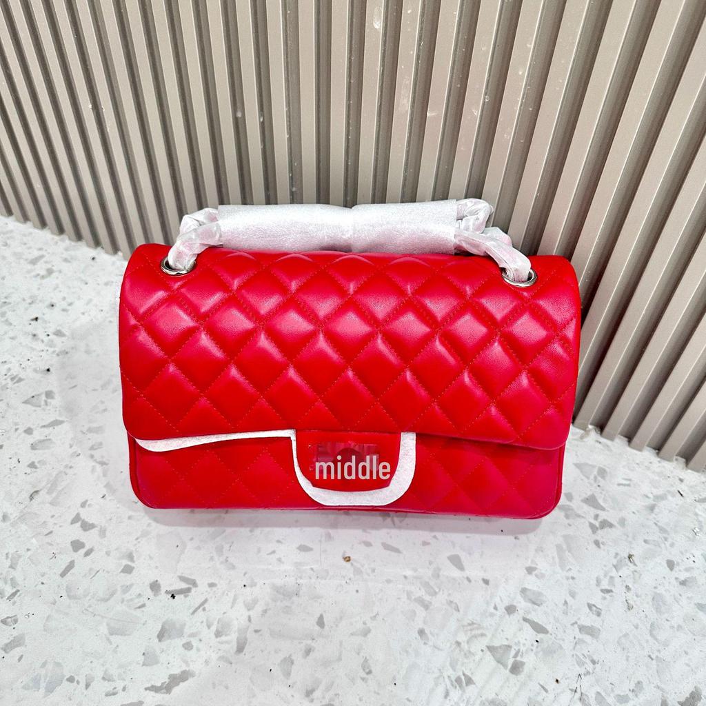 Fang Pangzi CF Caviar Style Diamond Shoulder Messenger Bag - Genuine Leather Women's Niche Design