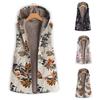 Women's Retro Cotton Linen Printed Casual Hooded Warm Sleeveless Top Plush Jacket Vest