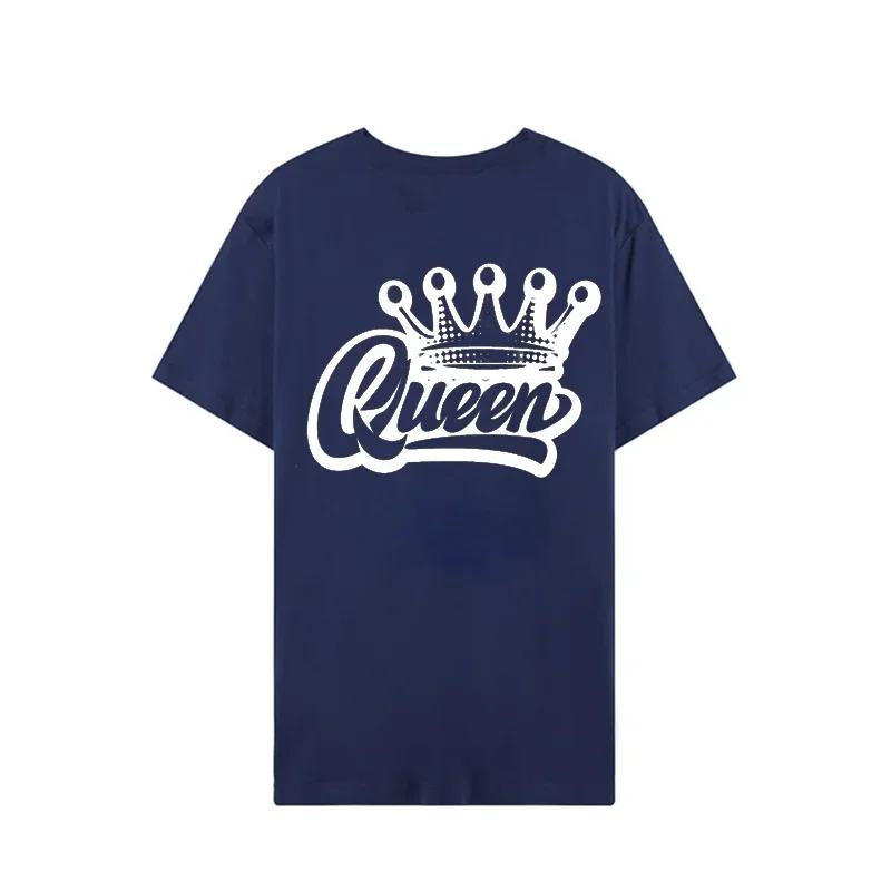 King Queen Crown Print Lover Couples Tee Shirt Harajuku Women T-shirt Crown Couple Matching Tshirt Clothes Summer Women Man Tops