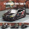 1/32 Honda Civic Type R Toy Car For Children Diecast Miniature Model Pull Back Doors Openable Sound Light Collection Gift Boys aju256