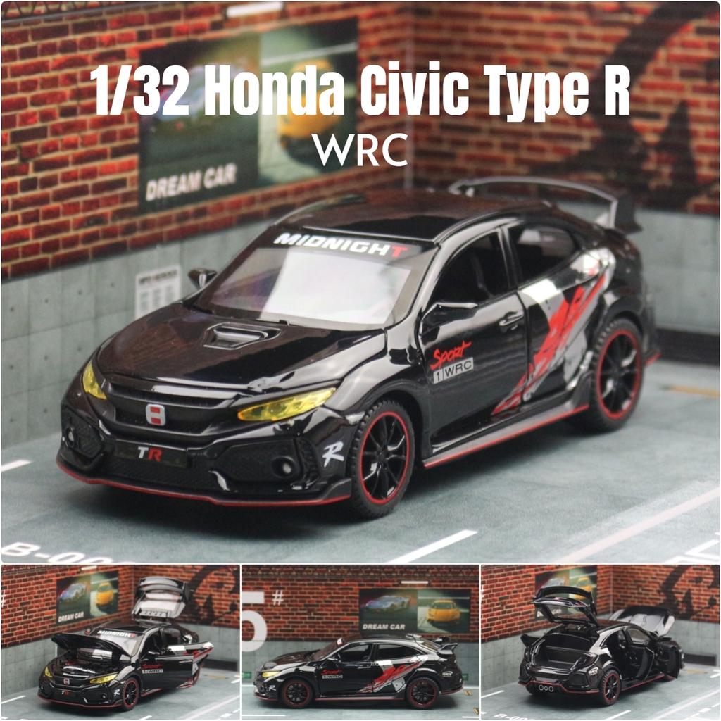 1/32 Honda Civic Type R Toy Car For Children Diecast Miniature Model Pull Back Doors Openable Sound Light Collection Gift Boys aju256