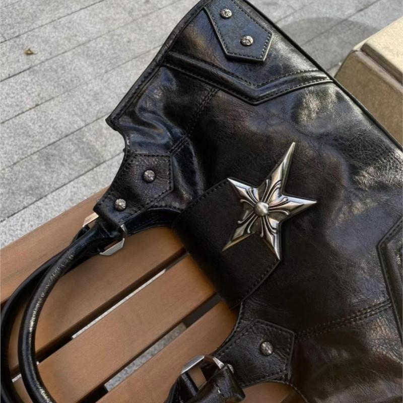 Retro Black Hand Bag Purse Women Vintage Punk Leather Handle Underarm Bag Female Harajuku Hot Girl Purse Tote Bags
