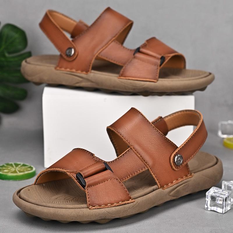 Hot Selling Men's Leather Sandals Europe America Simple Beach Shoes Home Casual Shoes Men's Wear-resistant Hiking Shoes