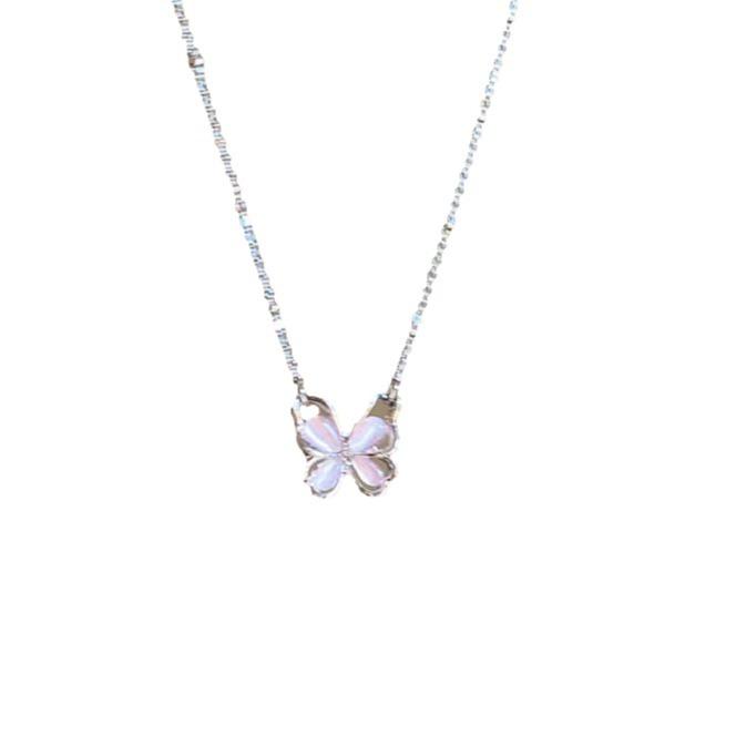 Strawberry Crystal Butterfly Necklace Women's Summer Sense Niche Design Collarbone Chain 2023 New Trendy Temperament Accessories