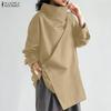 ZANZEA Women Casual Stand Collar Loose Long Sleeve Blouse