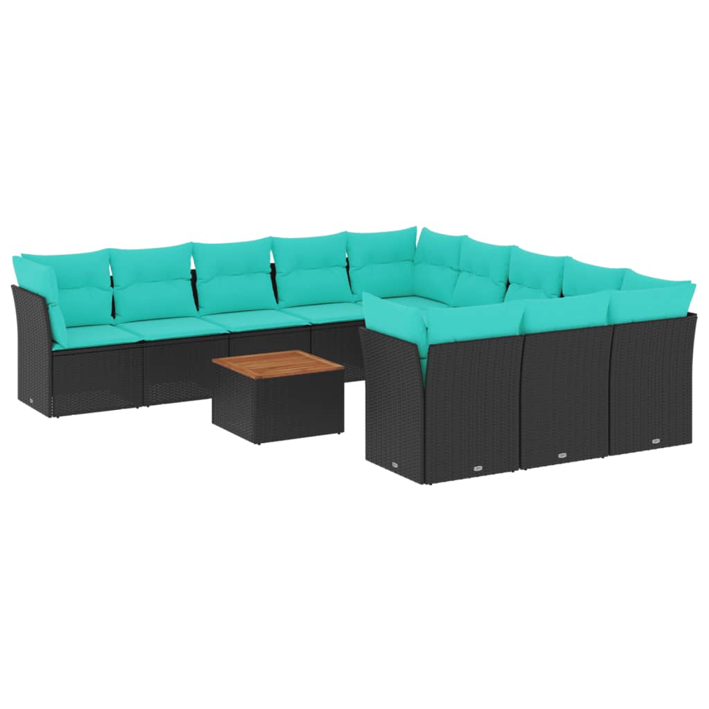 12 Piece Garden Sofa Set with Cushions Black Poly Rattan