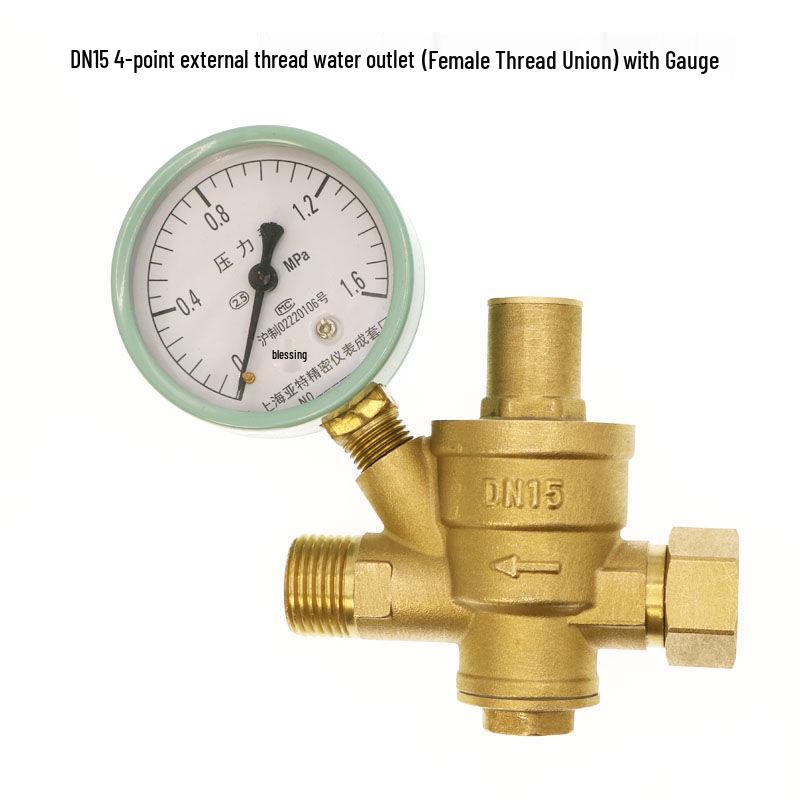 DN15 Регулируемый 4-точечный бытовой редукционный клапан давления воды для нагревателей и очистителей, диапазон давления 65-25