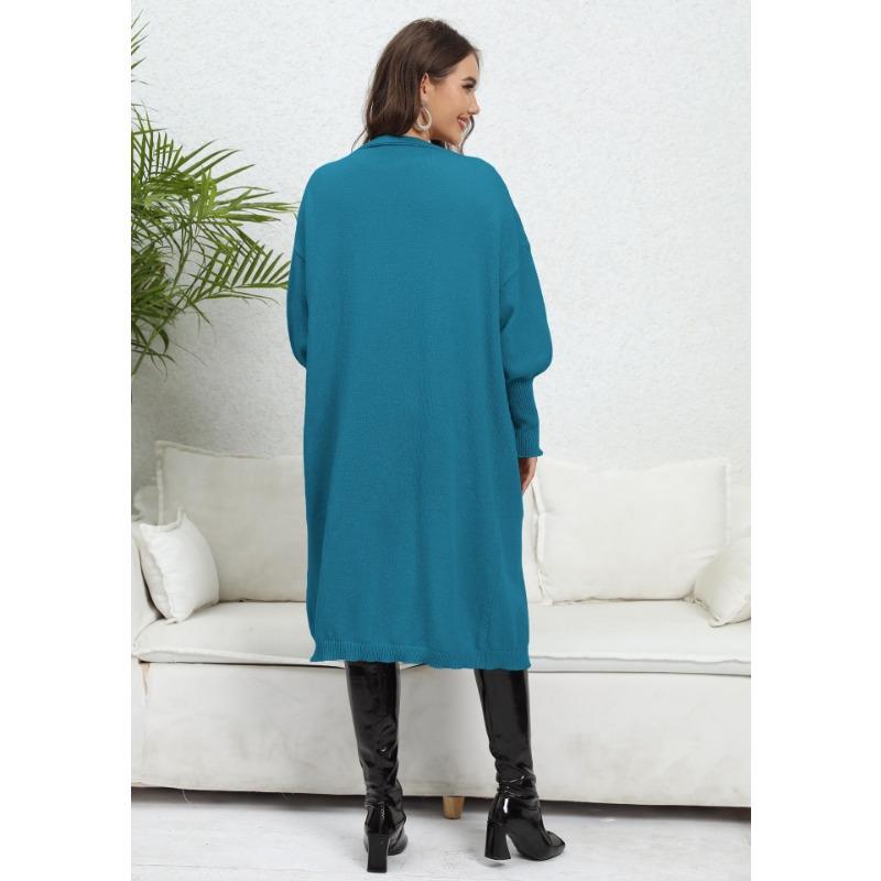 Women's Sweater Cardigan Long Loose Jacket Double Pocket Lantern Sleeve Sweater Cardigan