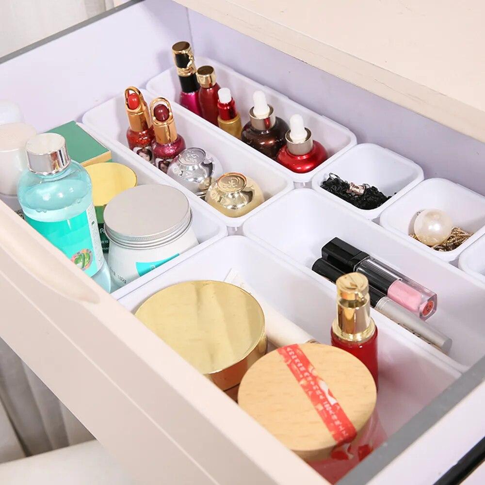 8Pcs/set Adjustable Drawer Organizer Box Trays Makeup Cosmetics Sundries Divider Holder Kitchen Bathroom Closet Jewelry Box