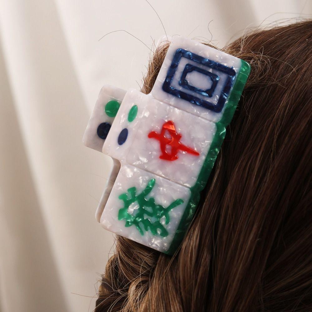 Заколка для волос из ацетата с рисунком, новая заколка для волос в китайском стиле в виде акулы, милая женская заколка для волос в виде маджонга