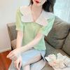 Summer Womens Blouse With Bubble Sleeves And French Collared Design For Casual Wear
