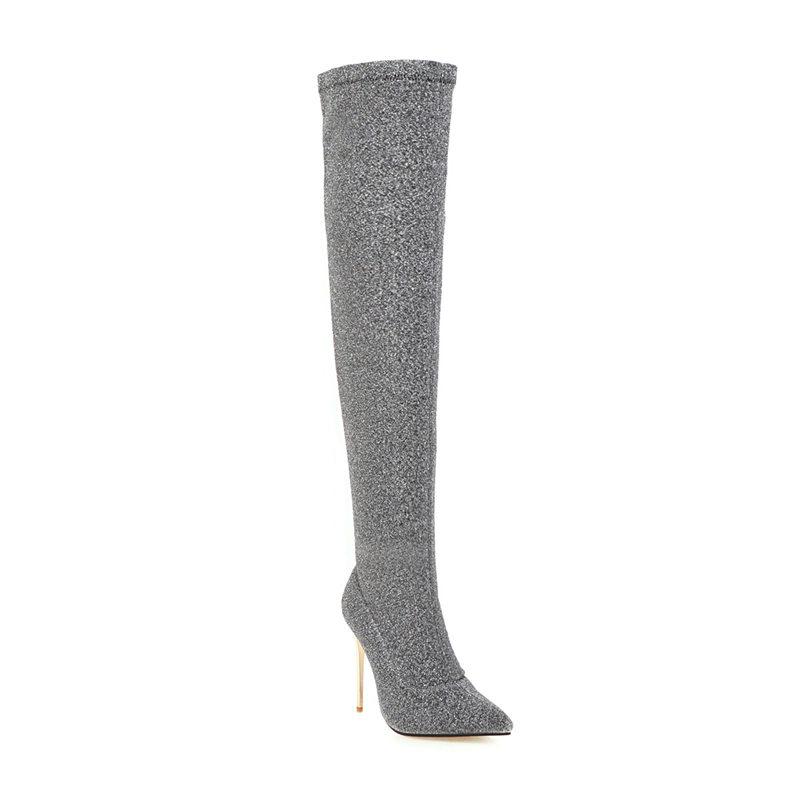 Женские сапоги на высоком каблуке, сексуальные сапоги в европейском и американском стиле, на тонком каблуке с острым носком и леопардовым принтом, большие размеры, эластичные сапоги