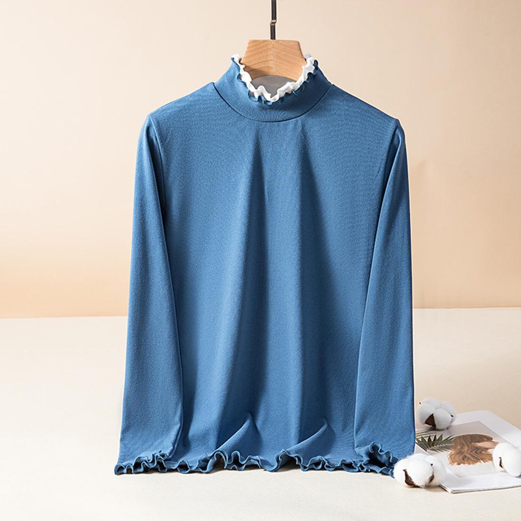 Женская приталенная блузка-пуловер с кружевным воротником, отделкой «черный гриб», базовый топ с длинными рукавами из немецкого вельвета