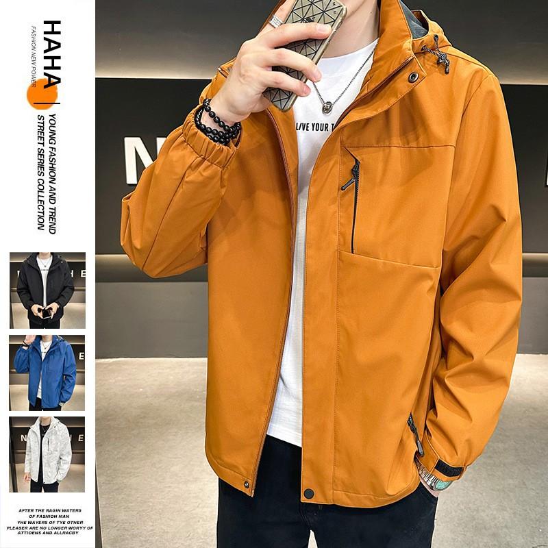 Mens Lightweight Hooded Jacket Casual Streetwear Loose Fit Windproof Water Resistant