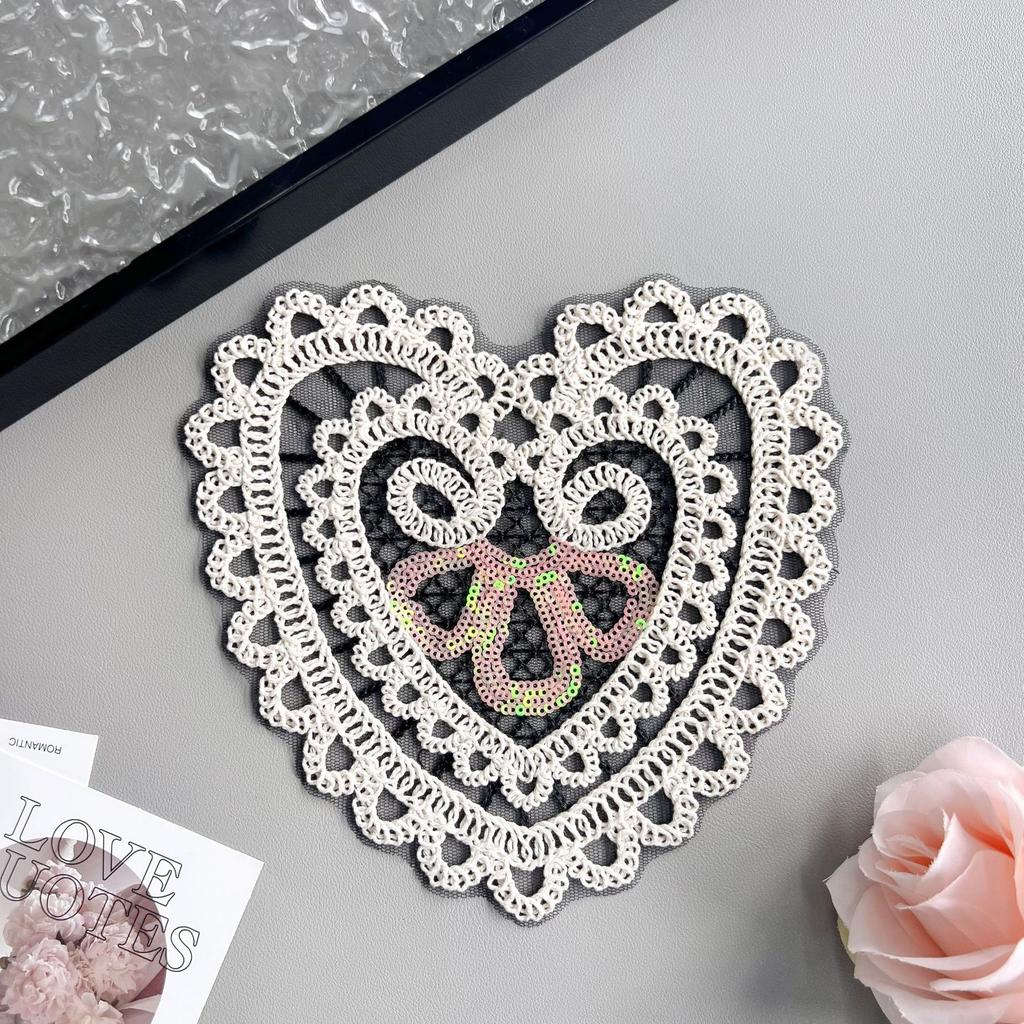 Fashion Heart-Shaped Cotton Thread Woven Retro Hollow Lace Handmade Diy Clothing T-Shirt Top Sweater Cloth Sticker Decoration