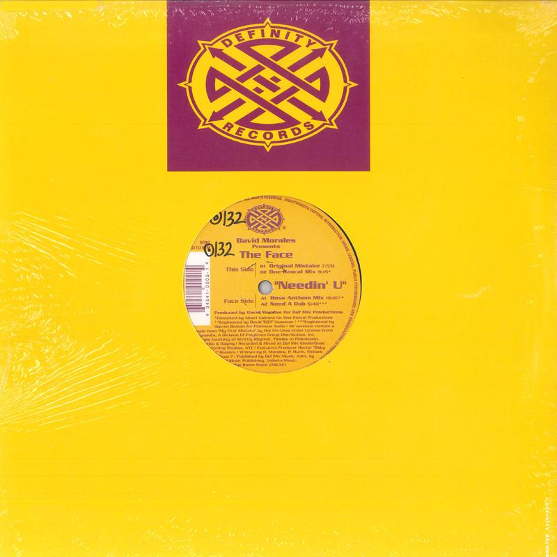 12-дюймовая пластинка DAVID MORALES, THE FACE - Needin' U DF002 DEFINITY 1998 US Танцевальная и электронная Б/У