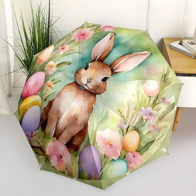 1pc Bunny Eggs Automatic Folding Umbrella, 8 Ribs Iron Frame, Suitable for Outdoor Travel and Daily Use yy251120257