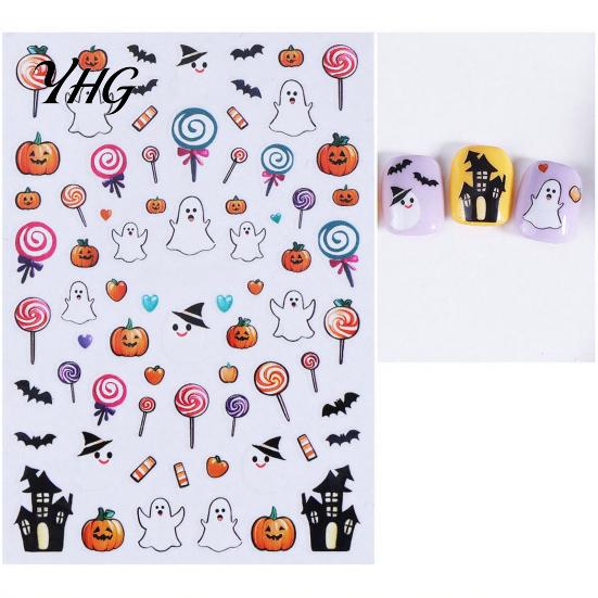 DIY Manicure Stickers Halloween Nail Art Stickers, Cartoon Pumpkin Ghost Bat Decals for Waterproof Decorations, Self-Adhesive Holiday Women
