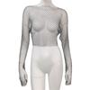 Women Rhinestones Mesh Flared Long Sleeve Crop Top Hollow Out See Through Fishnet Jewelry Cover Up Rave Party Clubwear