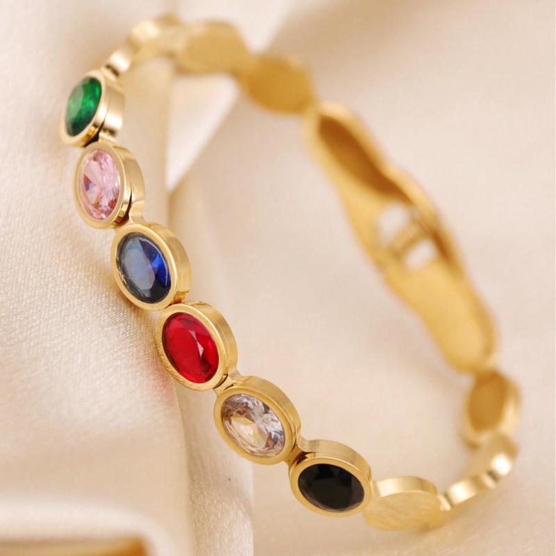 1 шт. Модный повседневный браслет из нержавеющей стали с цветными драгоценными камнями для женщин, Романтический подарок на праздник/годовщину, Подходит для повседневной носки