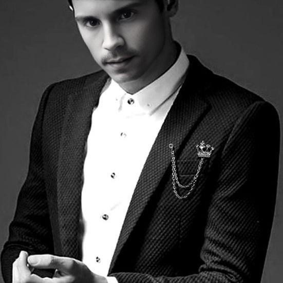 Men Retro Brooch English Style Crown Shape Rhinestone Tassel Decor Suit Coat Chest Decoration Formal Event Wedding Business Occasions Clothes Jewelry