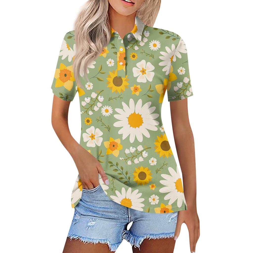 Women's Fashion Casual Lapel Short Sleeve Printed Shirt Women's Button Up Tops