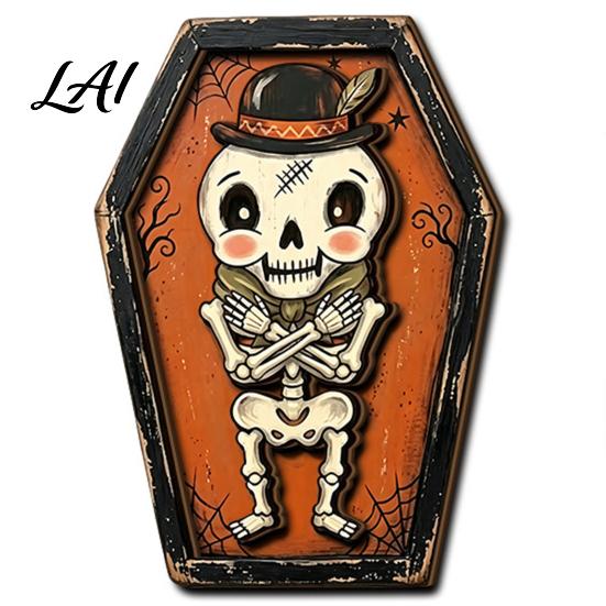 Indoor Outdoor Festive Accents Vintage Halloween Wooden Decor Coffin-Shaped Tabletop Ornaments Freestanding & Hanging Decorations for Home Ornament