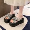 Fashion 8cm Heels Chunky Platform Slippers For Women Open Toe Leather Wedges Sandals Woman Summer Thick Bottom Female Beach Flip Flops