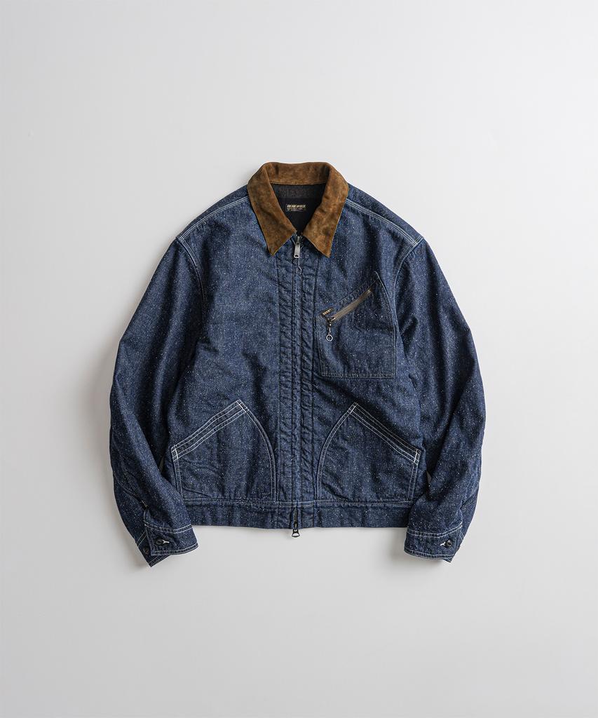 BEHEAVYER Washed Leather Collar Sports Jacket Denim Washed
