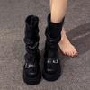 Мода 2024 года, горячая распродажа, новые женские ботинки до середины голени с круглым носком и толстым каблуком, однотонные износостойкие ботинки для женщин, Botines Mujer