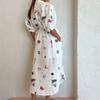 Women's Dress, Fashionable Loose Print, Lapel Tie, Bubble Sleeve Shirt, Dress