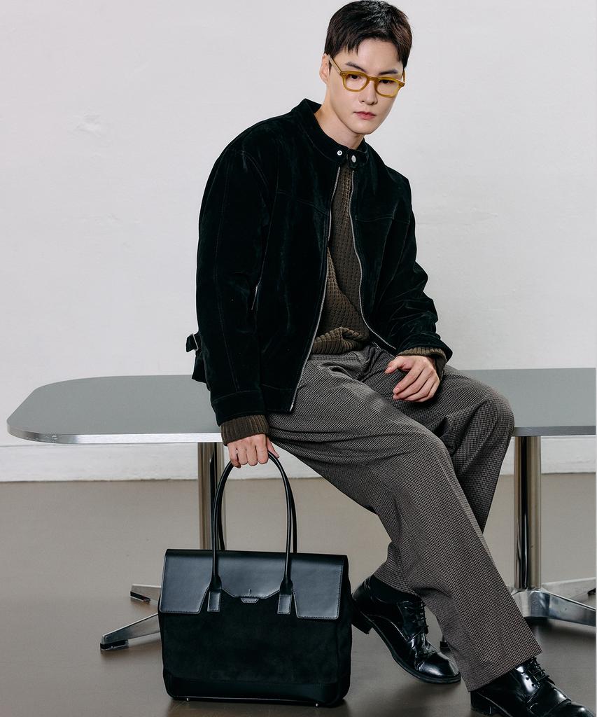 Bedford11Th Polygon Large Flap Tote [Black Real Suede Combo]