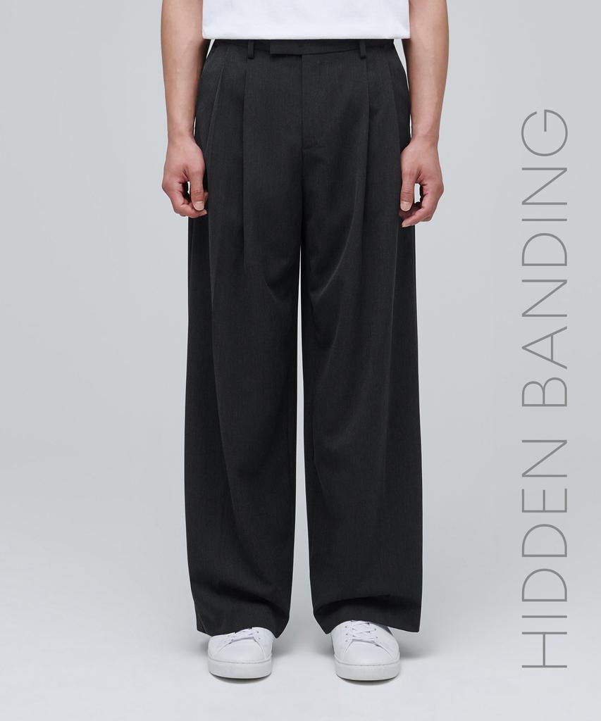 MUSINSA STANDARD Super Wide Hidden Banding Slacks [Charcoal Gray]