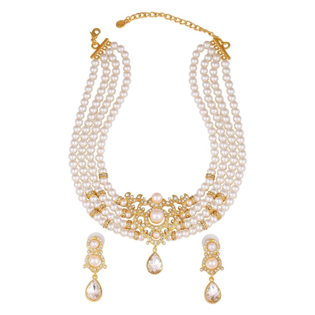 Estele Gold Plated — элегантный комплект колье-чокера с жемчугом и бриллиантами для женщин