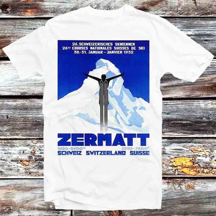 Zermatt Switzerland Vintage Ski Poster T Shirt Mens Womens Tees Top B1143