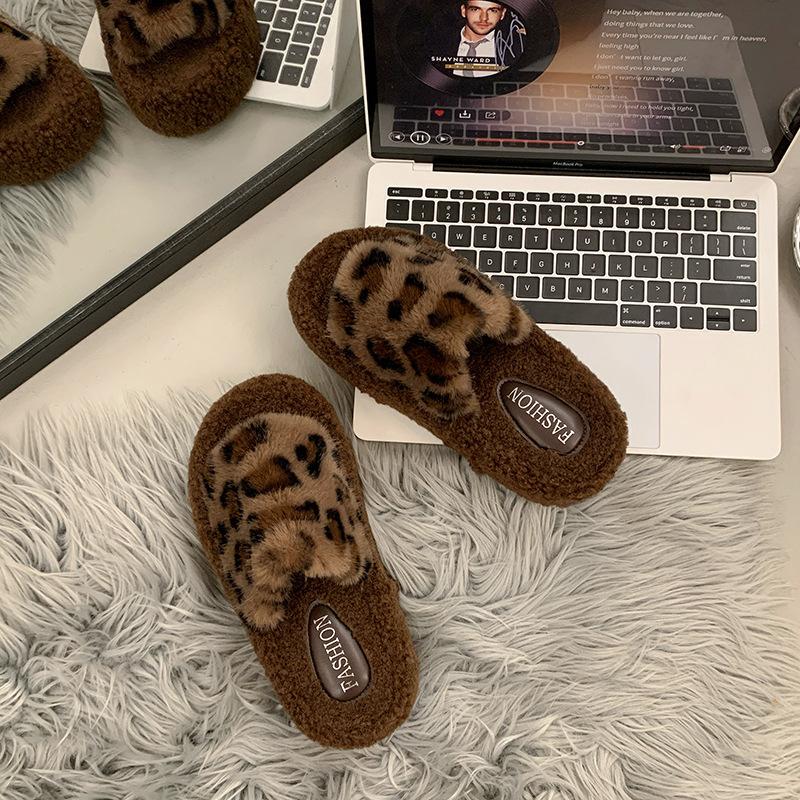 Популярные в интернете тапочки Мао Мао на толстой подошве с леопардовым принтом, женские, новые осенне-зимние 2025 года, для улицы, хлопковые, тапочки Мао Мао, кас