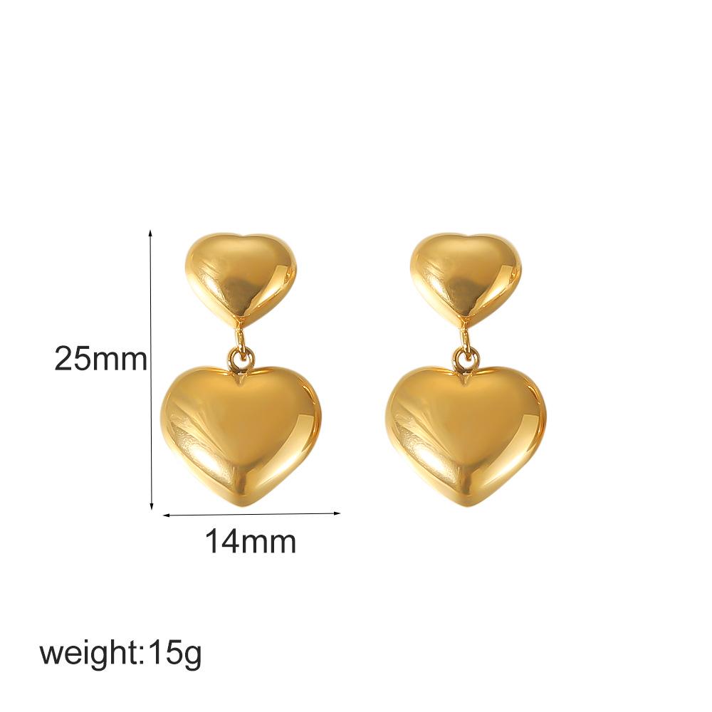 Spot European & American Style 18k Gold Love Pendant Double Heart Stainless Steel Earrings