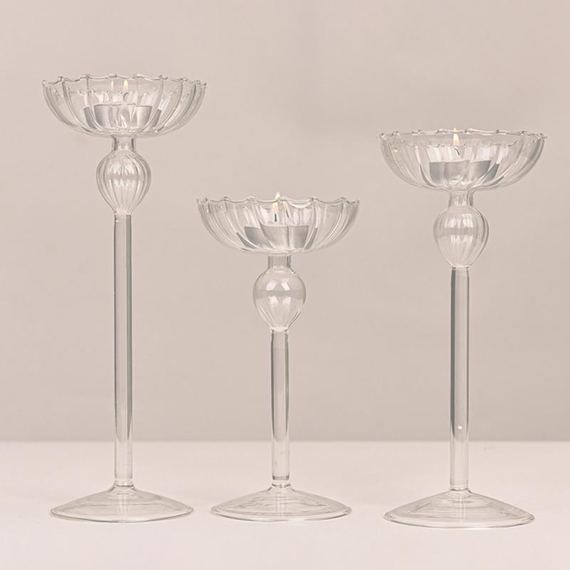 Стеклянный высокий подсвечник на ножках, подставка для свечи ручной работы, домашнее украшение для гостиной, спальни, офисного стола