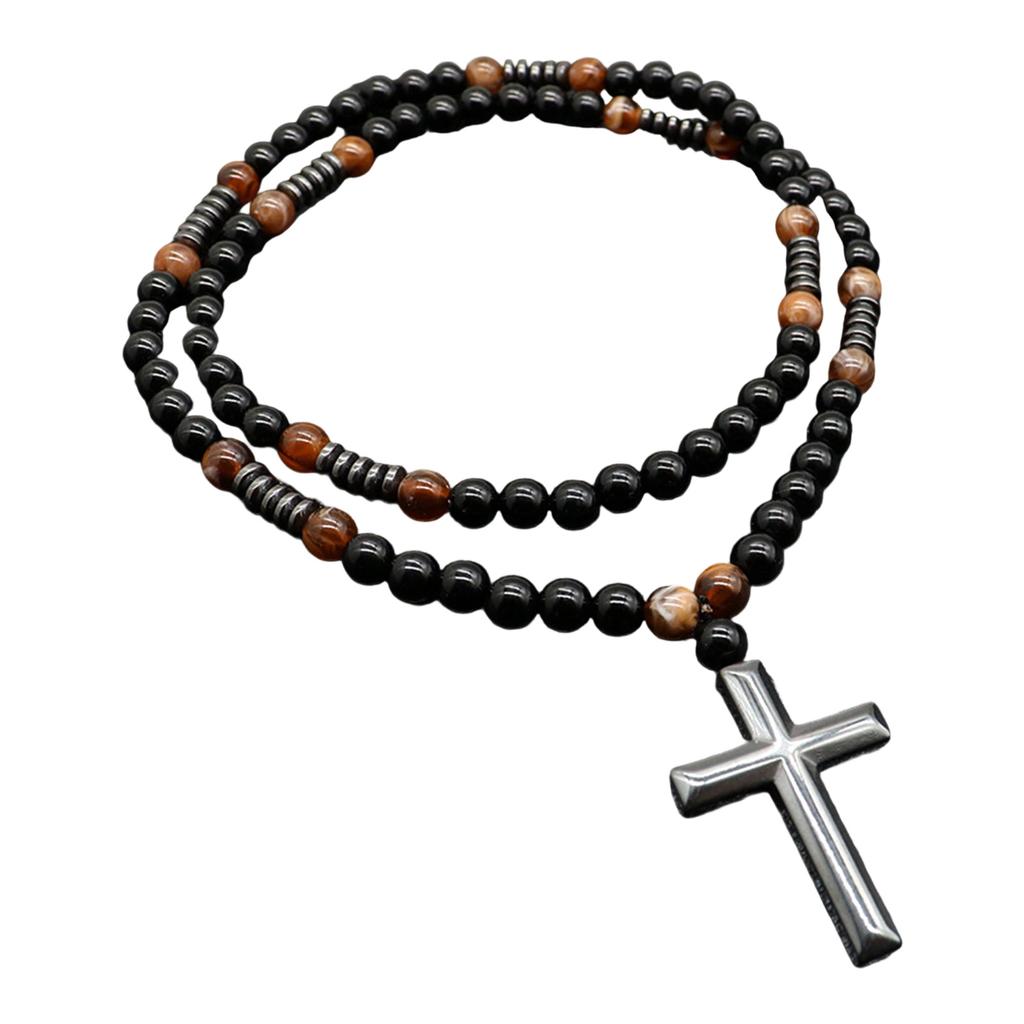 Элегантное ожерелье с крестами из бусин и камнями тигровый глаз для мужчин, религиозный подарок, унисекс, духовное ожерелье