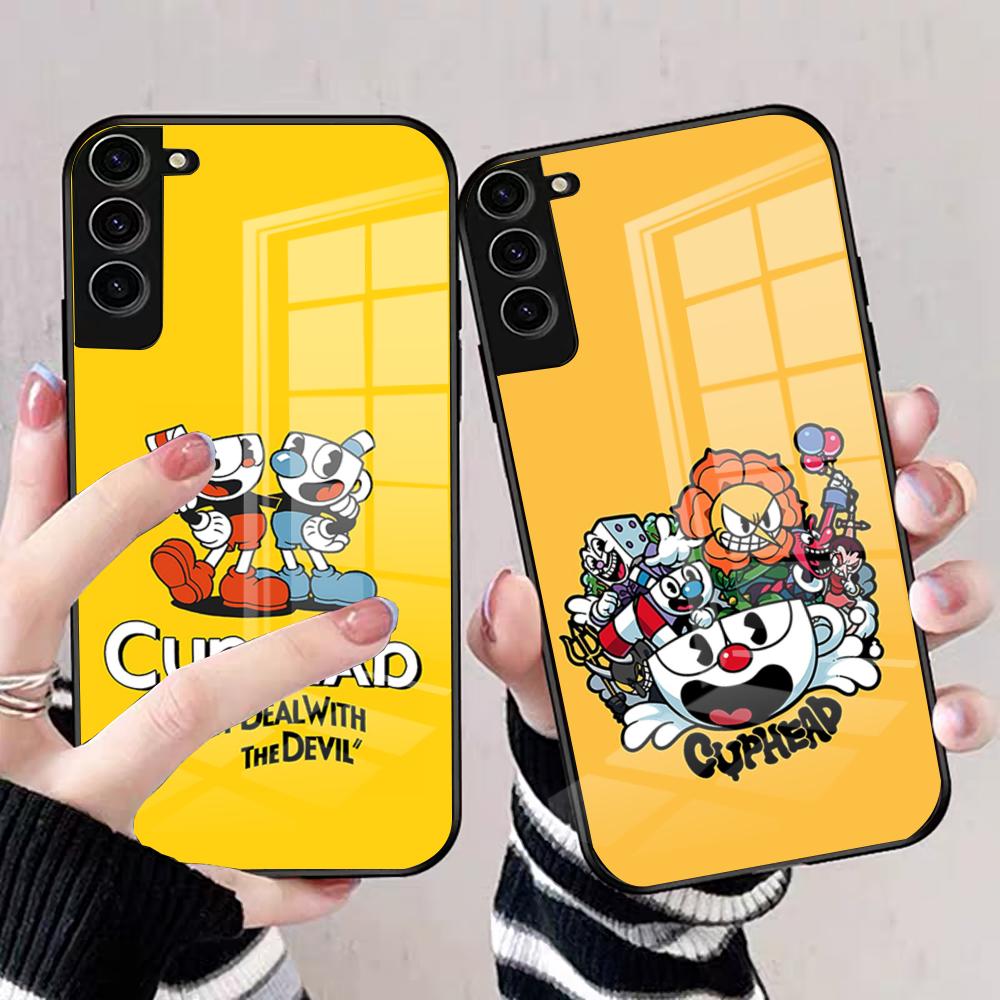 Горячая игра C-cuphead Чехол для телефона Samsung S25 Edge Ultra S23 S22 S21 S20 Ultra Plus S24 Fe A54 A53 A25 Стеклянная крышка