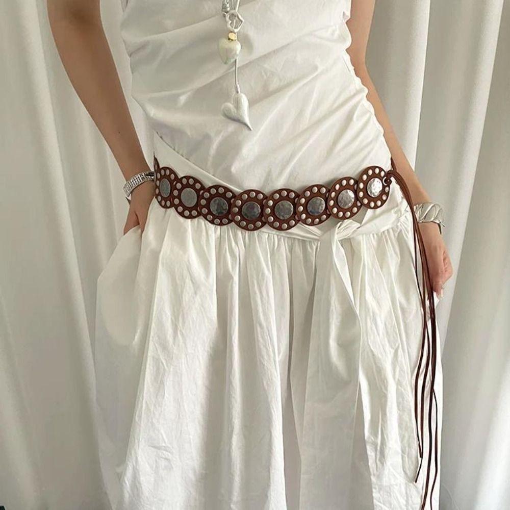 Круглый женский ремень с заклепками Черный Кофе Ремень для платья Джинсовый ремень Модный кожаный пояс на талию Украшение талии