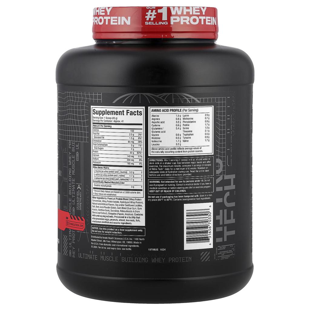 Performance Series, Nitro Tech, Whey Isolate Peptides & Primary Sources, Strawberry, 1.81Kg(4Lbs)